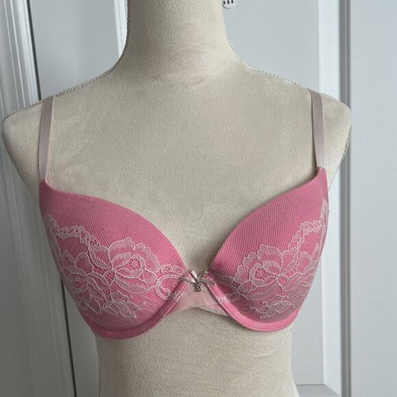 VICTORIA'S SECRET  Women’s UW Bra Lined Demi Pink Cream Lace Overlay  Size 34D - Picture 1 of 12